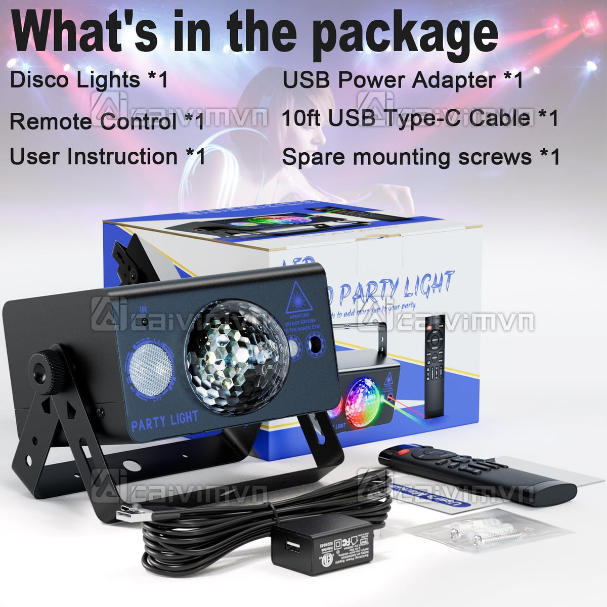 Disco Ball Light Party Lights, LED Sound Activated DJ Disco Light Stage Lights with Remote Control