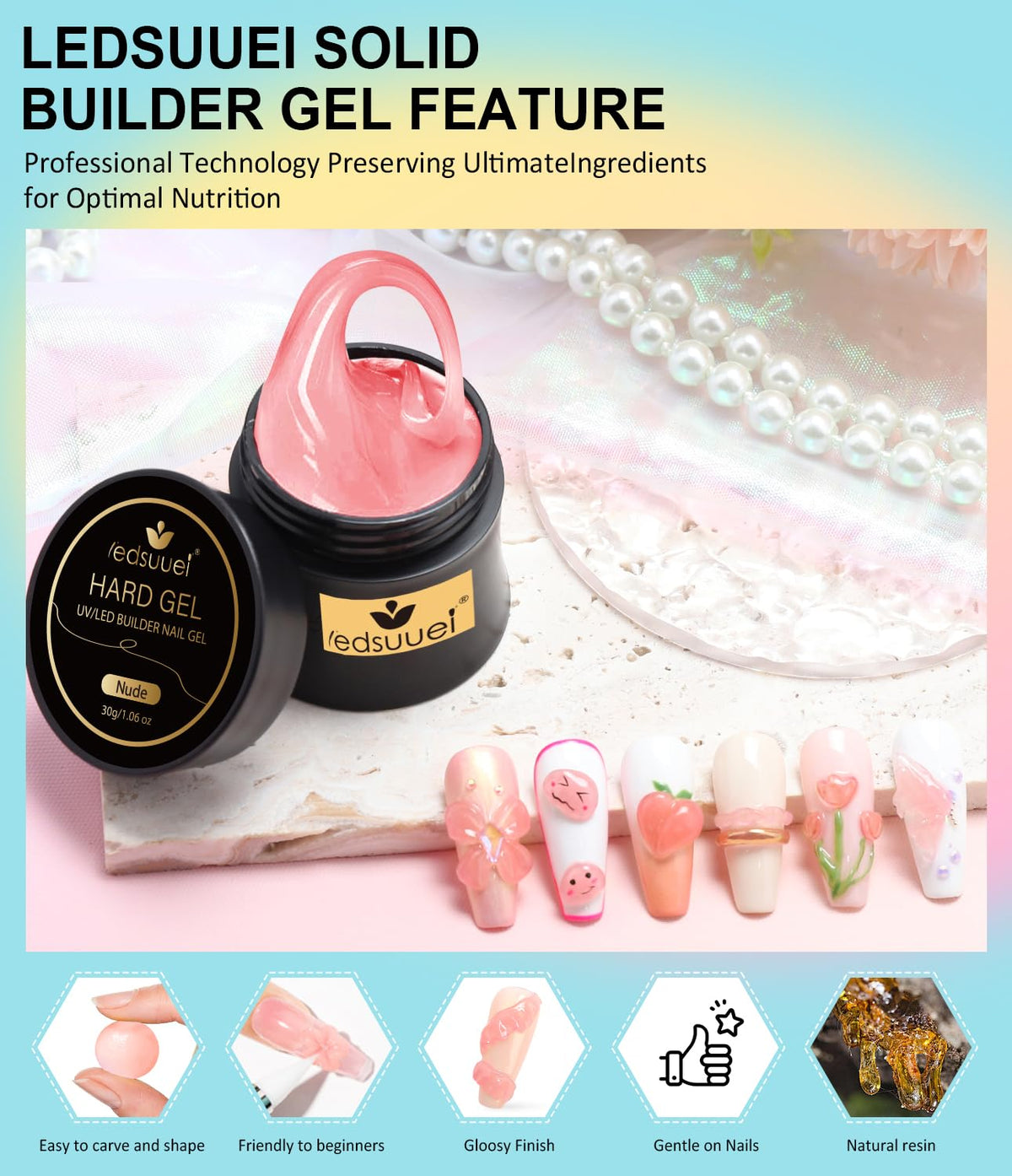 Solid Builder Gel for Nails LEDSUUEI - Nude 3D Nail Gel Sculpting Non-Sticky Hand Carving Glue