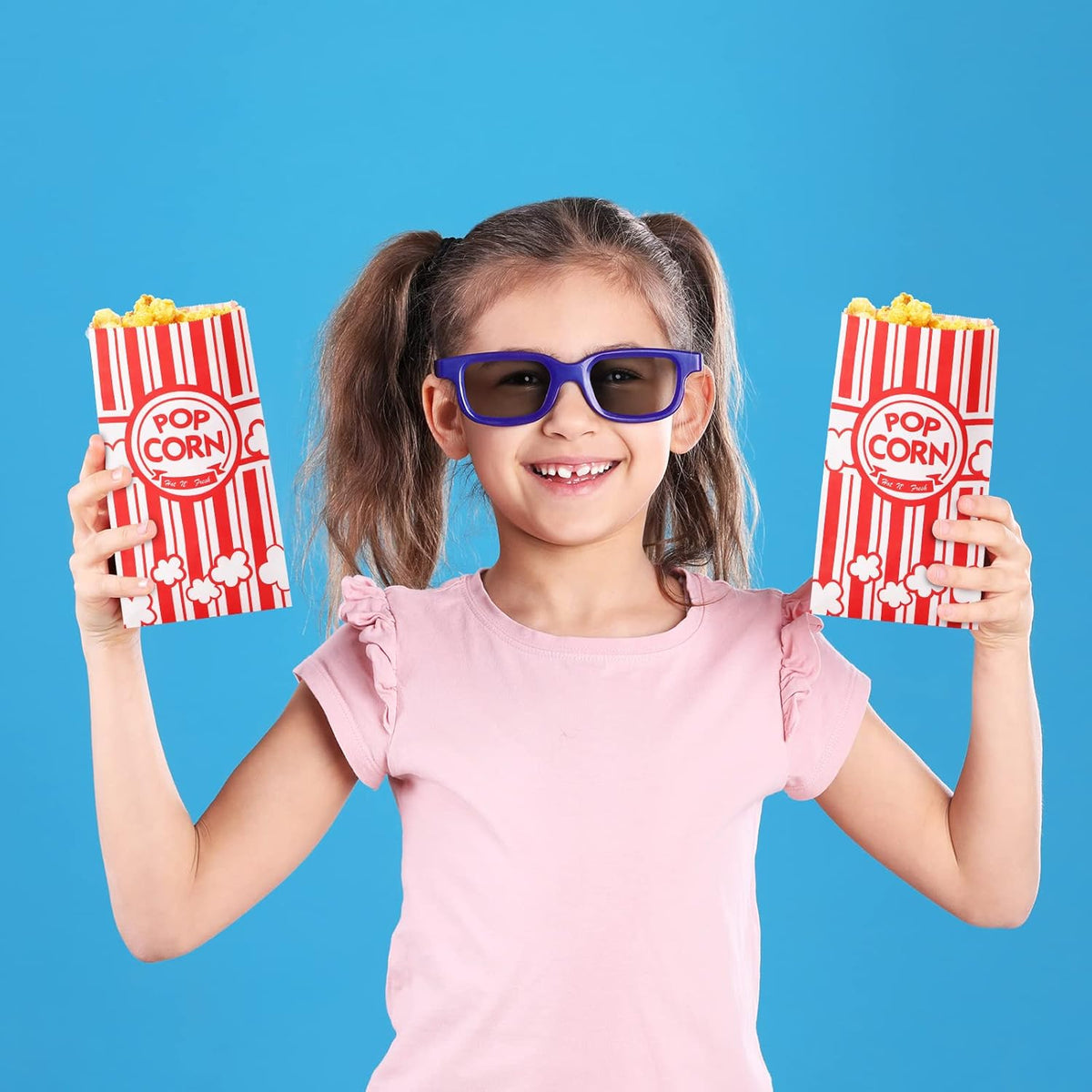 300 Pcs Paper Popcorn Bags Bulk 2 oz Large Flat Bottom Boxes Red and White Disposable Container