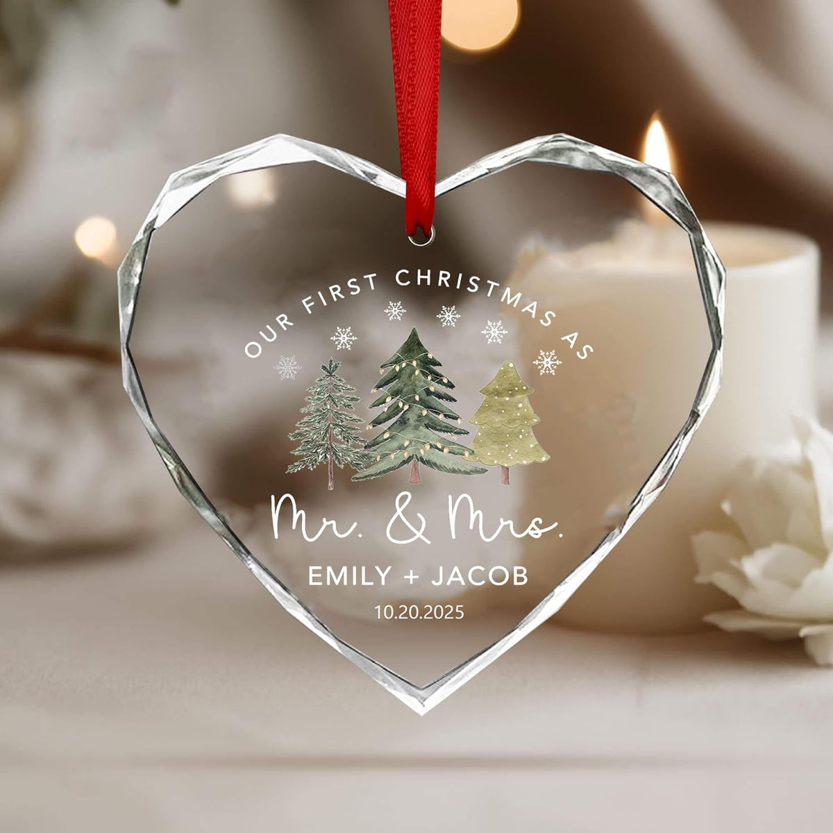 Personalized Glass Ornament 2025 for Married Couples with Name, Custom Wedding Keepsake Gift for