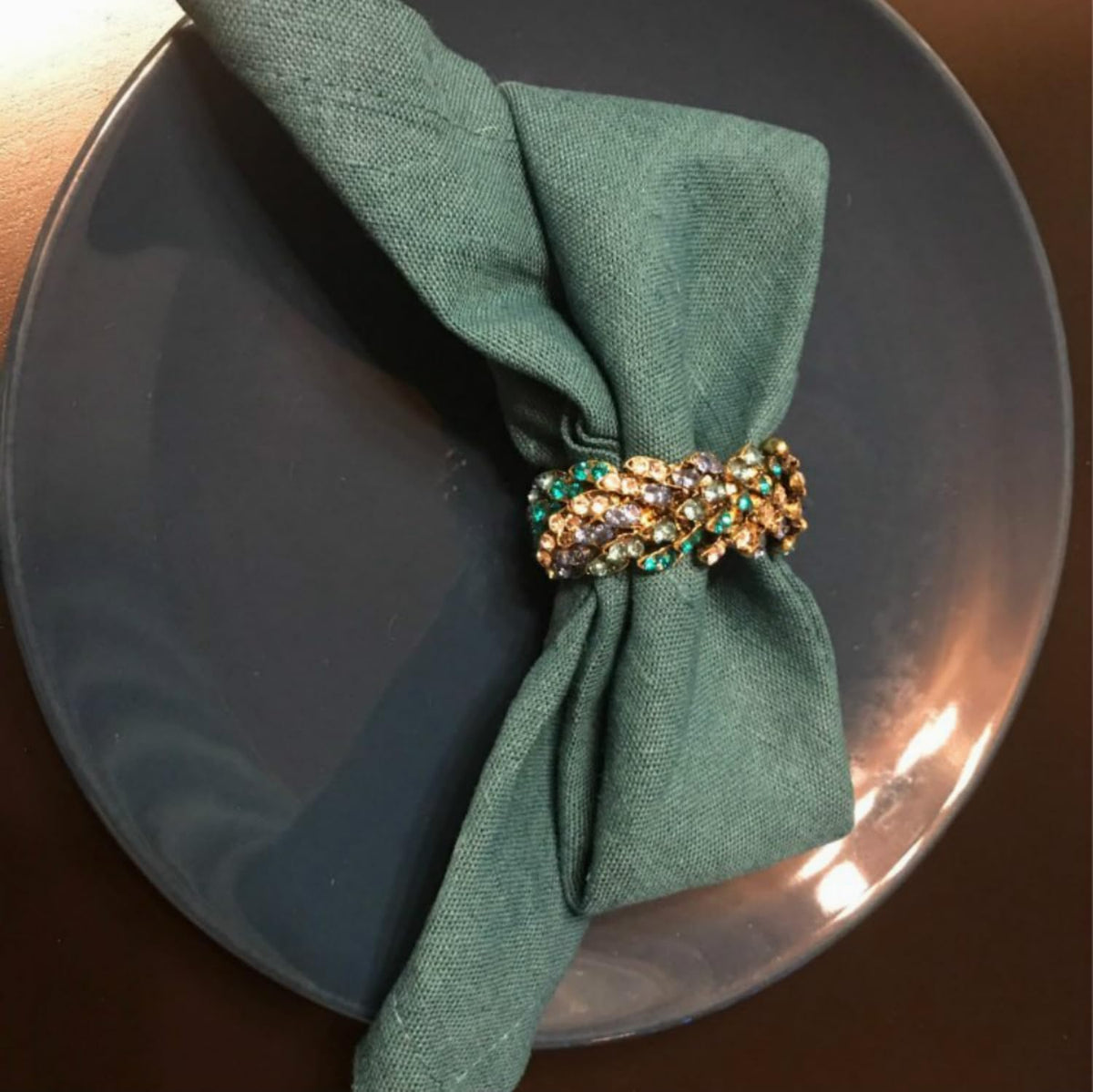 Jeweled Napkin Rings Set of 6 - Vintage Metal Crystal Rustic Peacock Napkin Ring Holders for