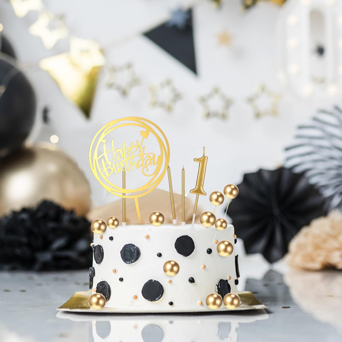 Yerliker 34 Pcs Happy Birthday Cake Toppers Decorations Birthday Candles DIY Cake Decor for Men