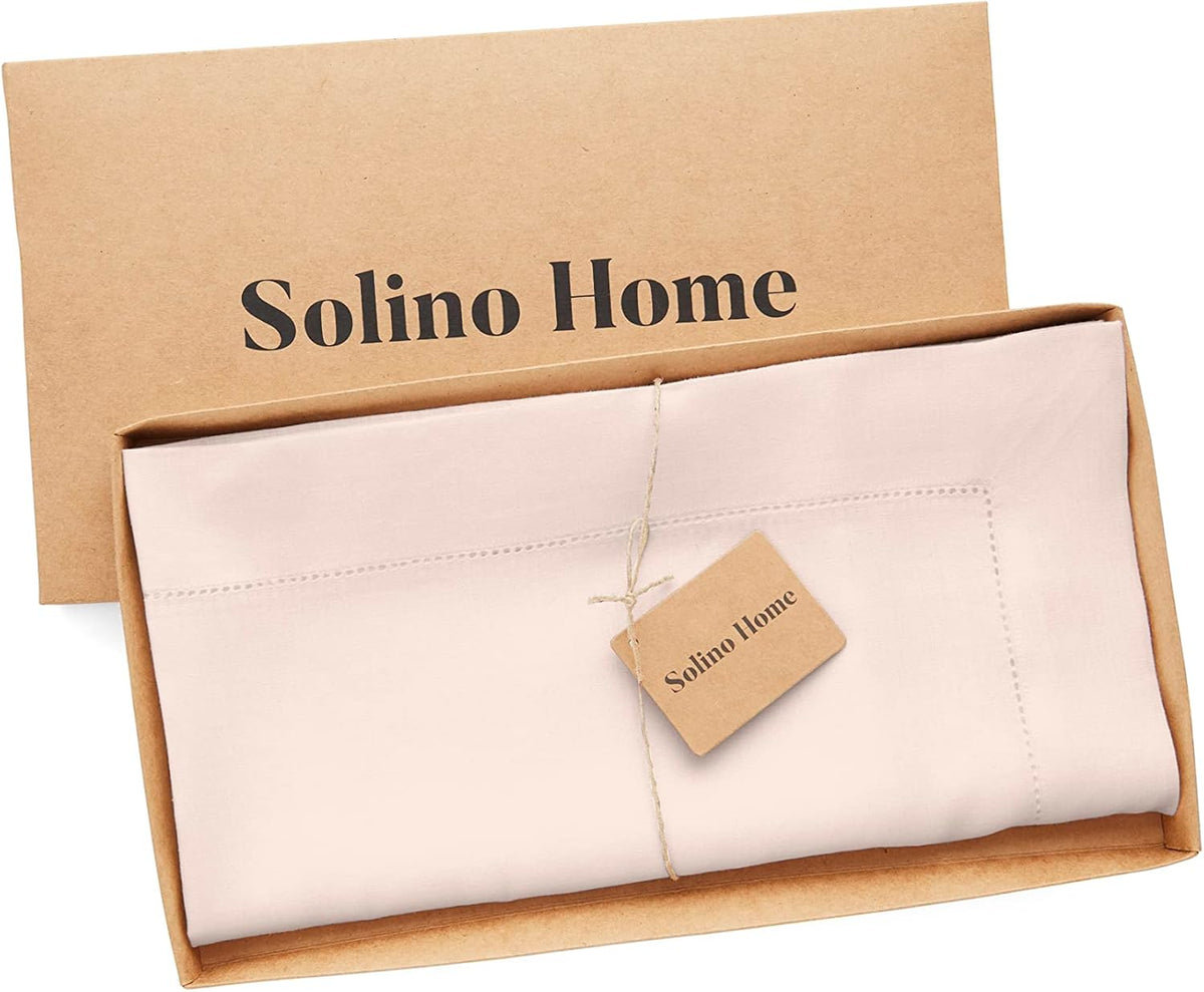 Solino Home Pink Linen Tablecloth 52 x 52 Inch - 100% Pure Linen Square Table Throw - Classic