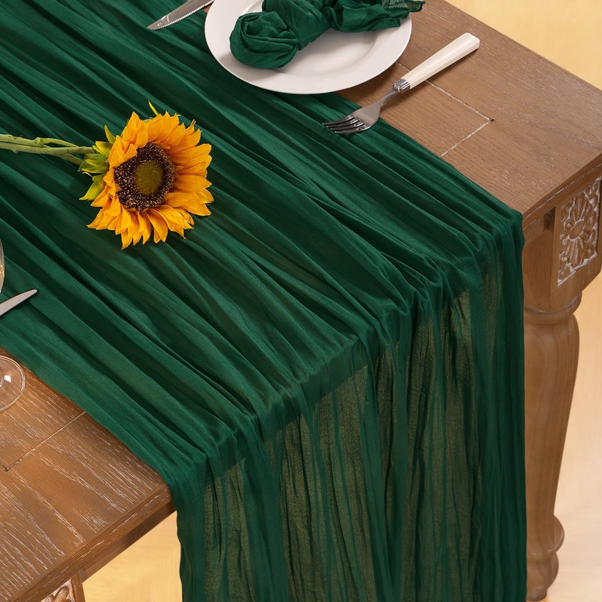 Emerald Green Cheesecloth Table Runner Fall Table Runner Boho Gauze 120 Inches Green Cheese Cloth