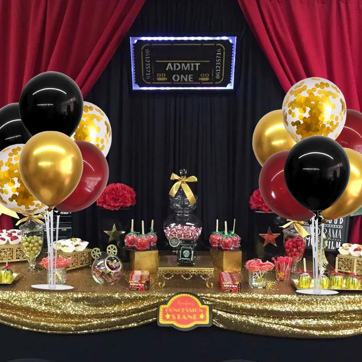 TONIFUL 4 Set Burgundy Red Black Gold Balloon Stand Centerpiece Table Decorations for Graduation