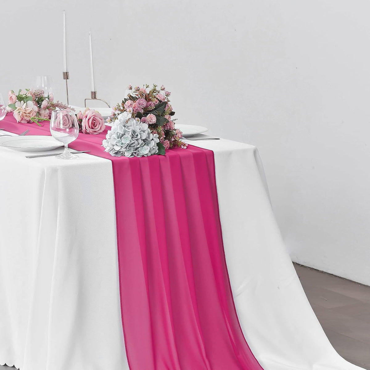 5 Pack 10Ft Fuchsia Chiffon Table Runner Sheer 29x120 Inch for Romantic Wedding Decor Bridal & Baby