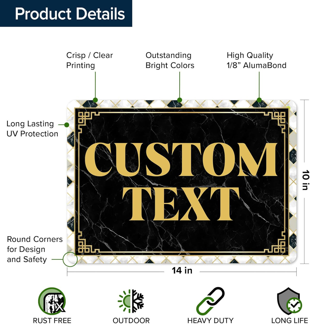Custom Sign, Custom Street Sign, 11 Font Colors, 13 Font Styles, 4 Hole Options, 22 Sizes, 10x14