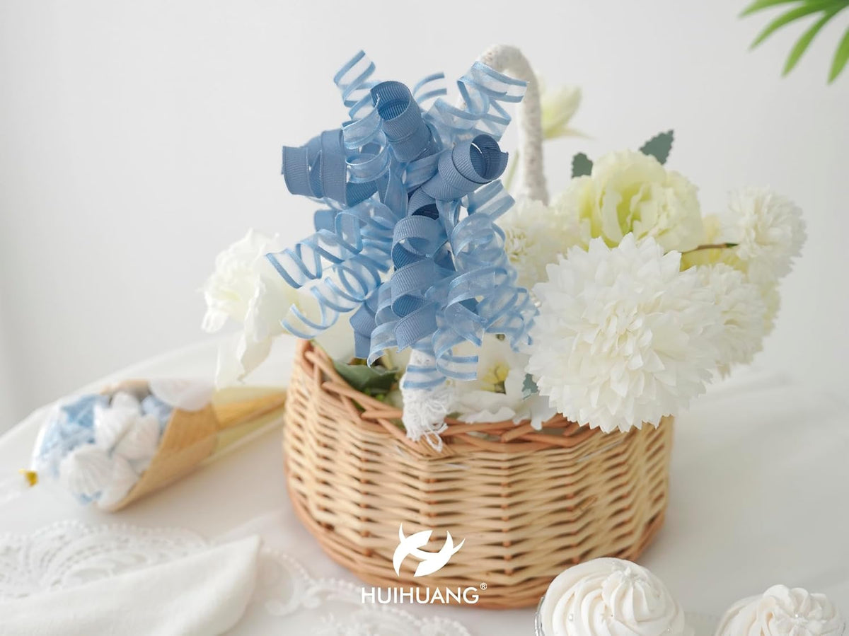 HUIHUANG Blue Gift Bows 5 inch x 8 Counts Dusty Blue Self-Adhesive Curly Ribbon Bows for Gift