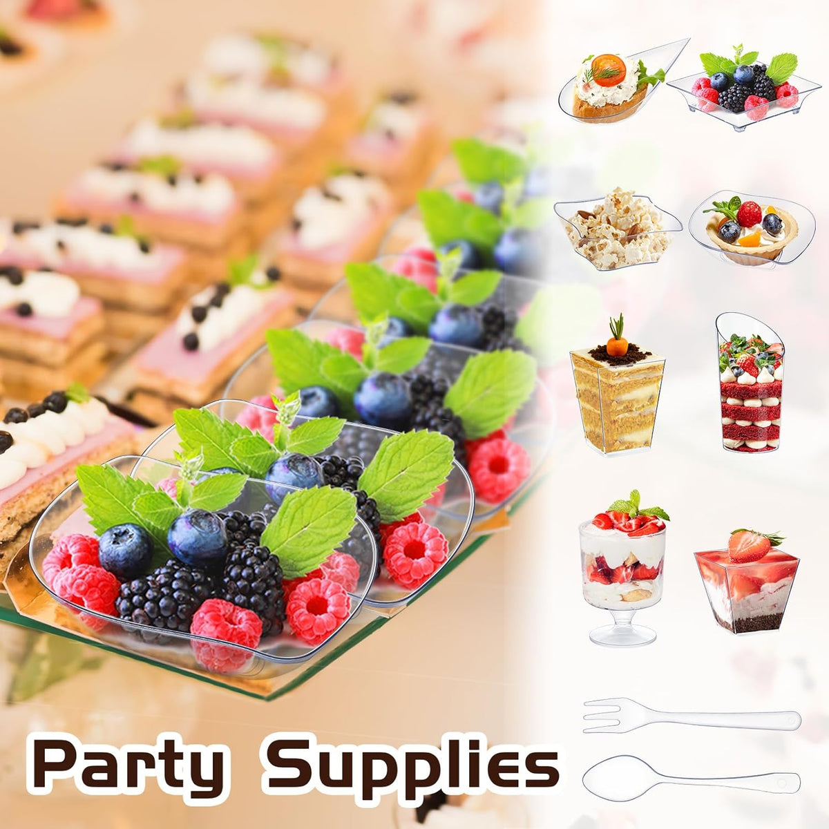 Tessco for you 160 Pcs Mini Appetizer Plates Dessert Cups Spoons Forks Set Dessert Containers