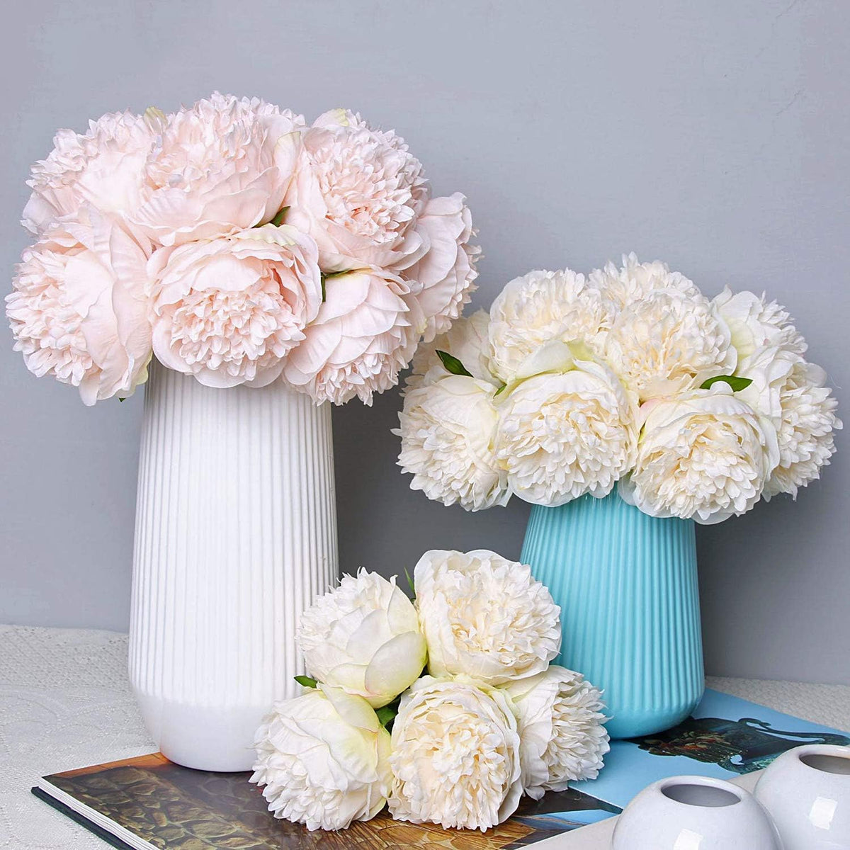 U'Artlines 2 Bouquet 10 Heads Artificial Peony Silk Flower Leaf Home Office Wedding Party Festival