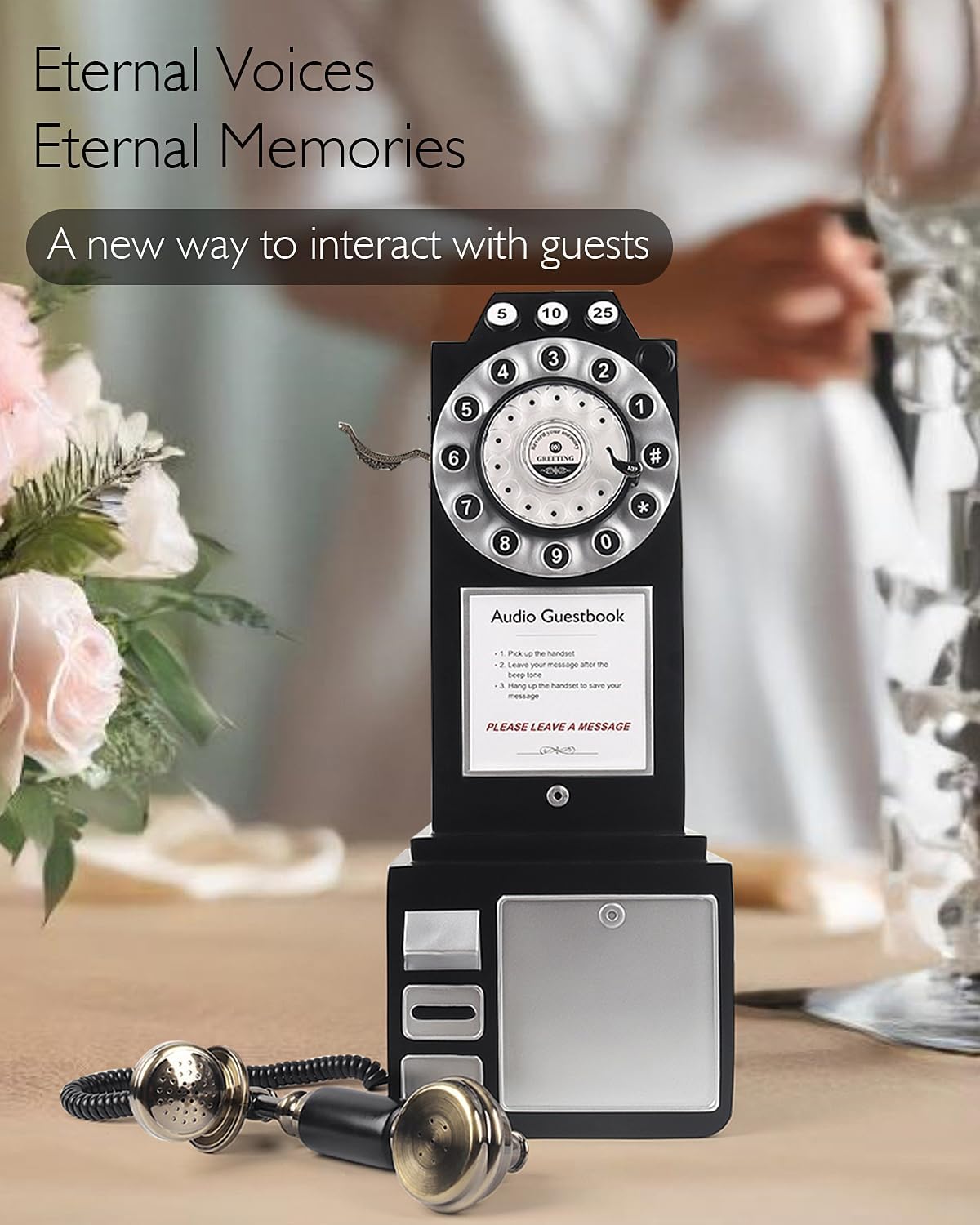 Audio Guest Book Wedding Phone with Vintage Design, Record Customized Audio Message Guest Book for
