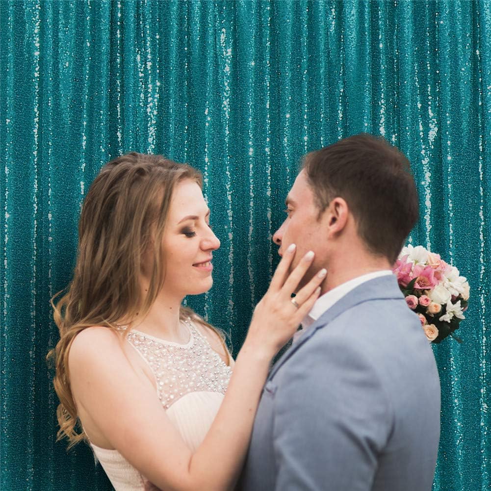 Eternal Beauty Teal Sequin Backdrop, 8x8 Ft Glitter Background Curtains for Shimmer Photography