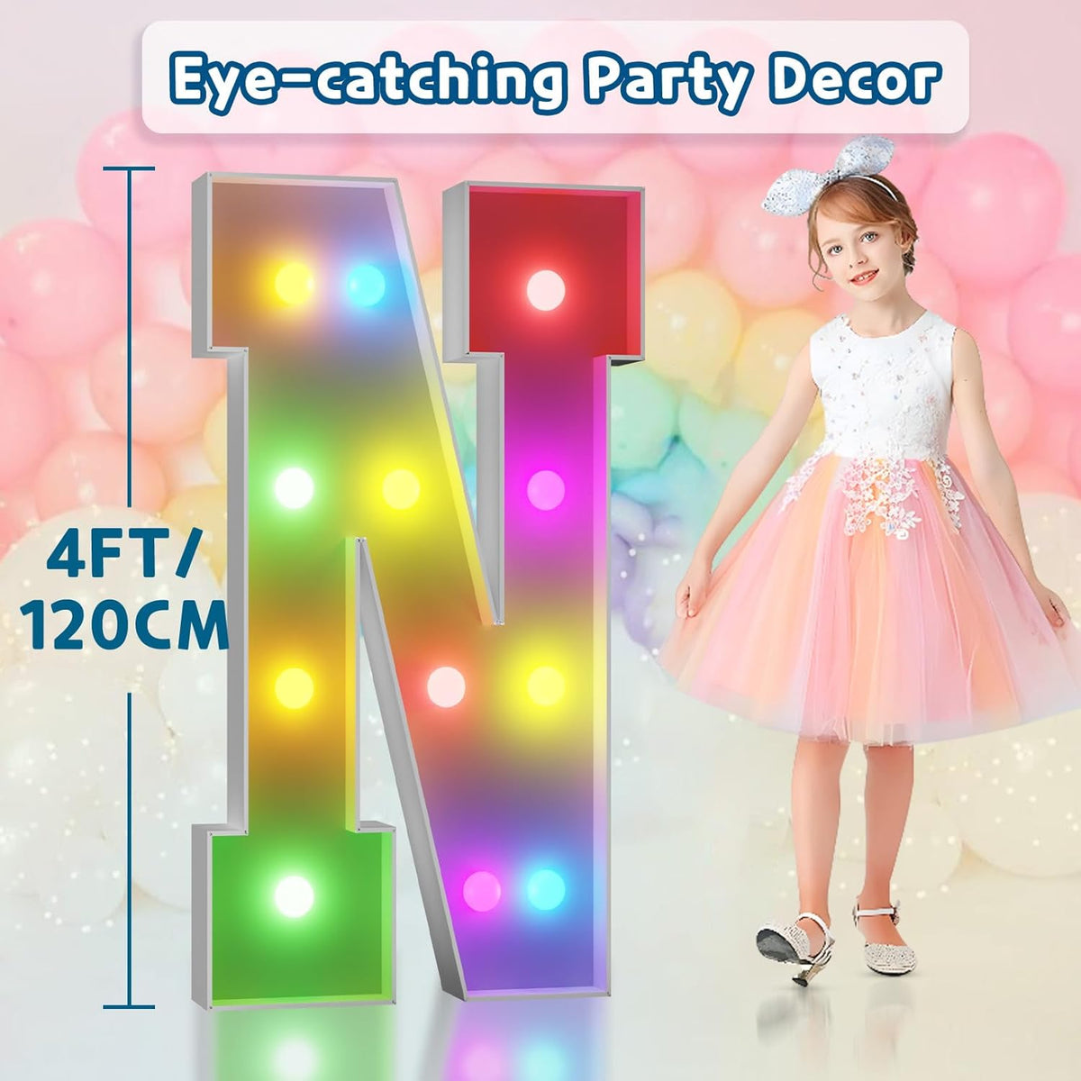 imprsv 4FT Colorful Marquee Light Up Letters N, 18 Colors Large Light up Letters Alphabet Sign with