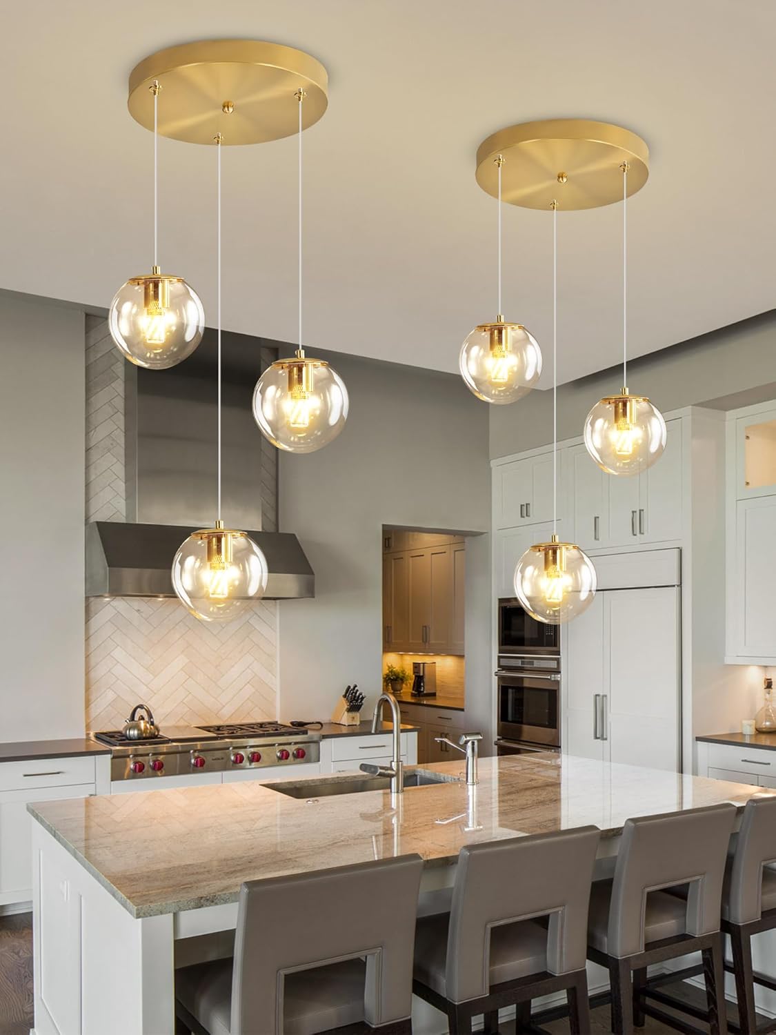 Globe Glass Pendant Light Modern Gold Clear Globe Glass Chandelier Mid Century Chandelier 3-Light
