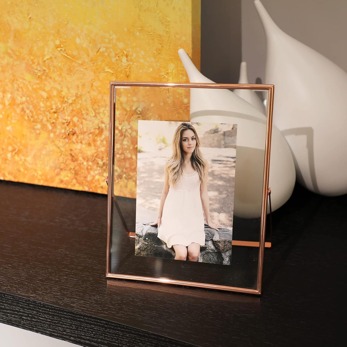 Rose Gold Floating Frame, 8"x10", Vertical, For Picture 7x9, 6x8, 5x7, Tabletop Shelf Photo Frame