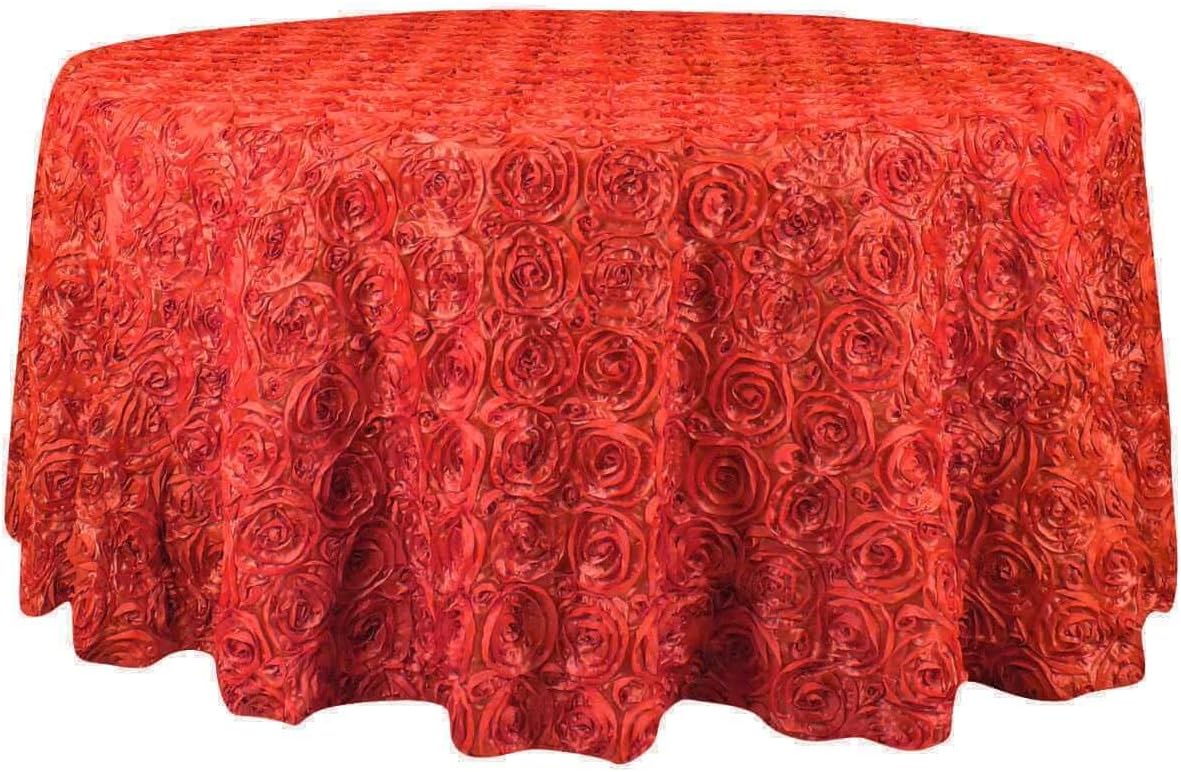 Efavormart 120" Wholesale Round Table Cover RED Grandiose Rosette 3D Satin Tablecloth for Wedding