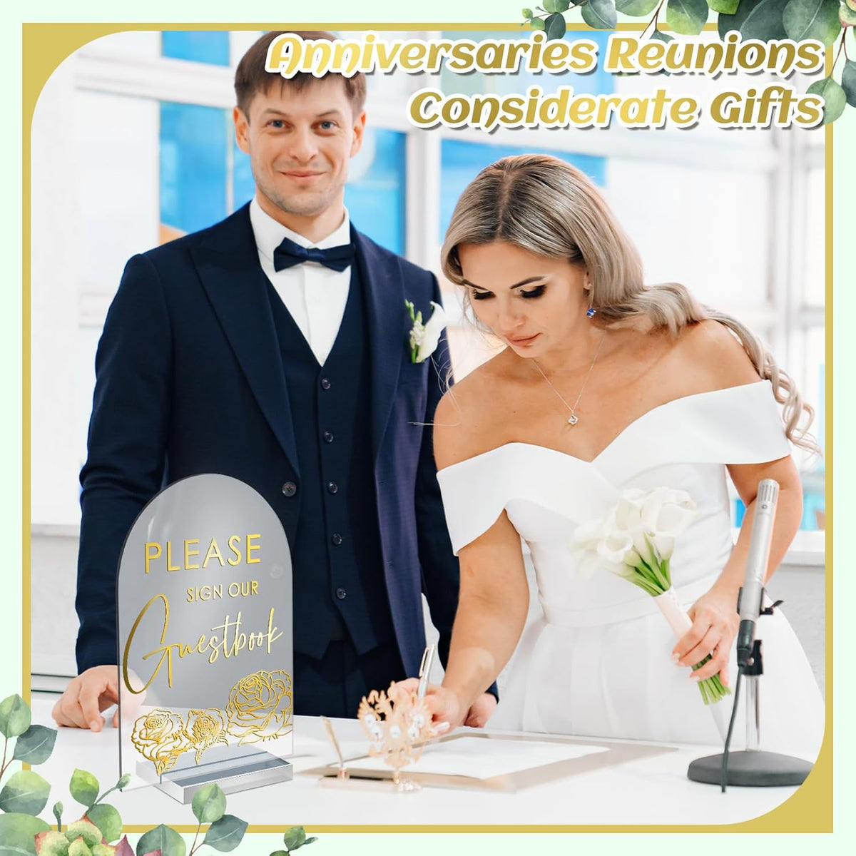 Chunful 4 Pcs Clear Acrylic Wedding Sign with Stand for Ceremony Reception 5" x 7" Guest Book Cards