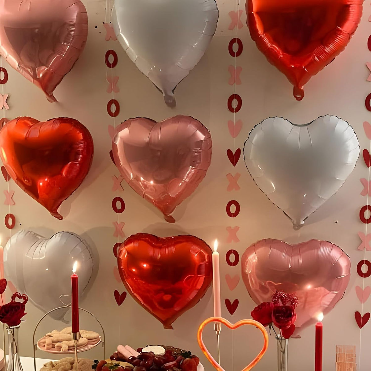 Pink Red Heart Balloons, 18 Inch Light Heart Foil Shape Balloon, 12PCS Pearl Red Pink Helium Foil