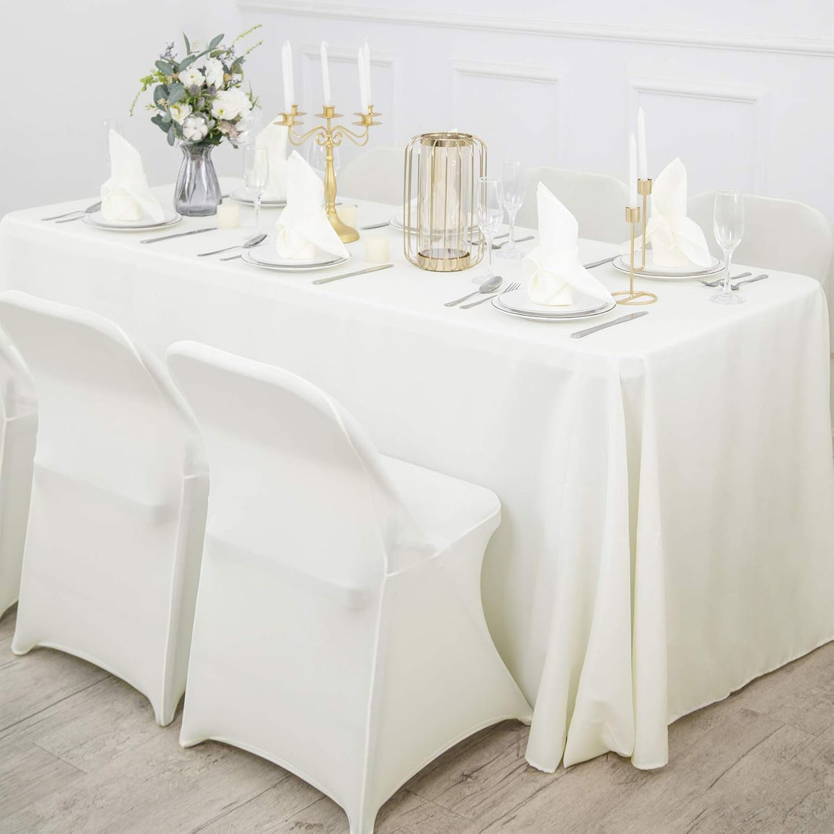 Ascoza 2pack 60x102 Inch Ivory Rectangular Tablecloth 6 Feet Table Cloth in Polyester Fabric for