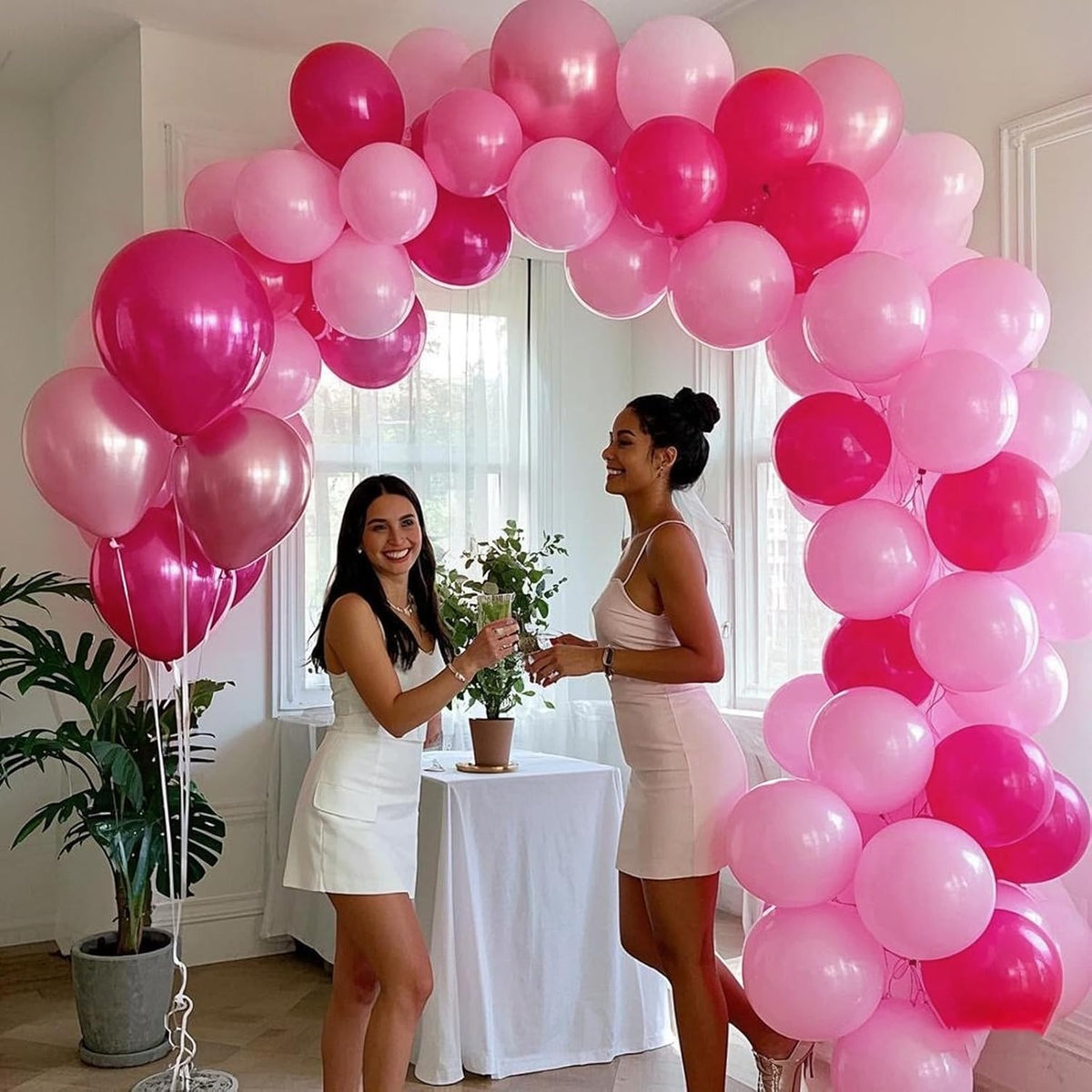 412Pcs Pink Balloon Garland Arch Kit,18 12 10 5 Inch Hot Pink Balloons Metallic Magenta Latex