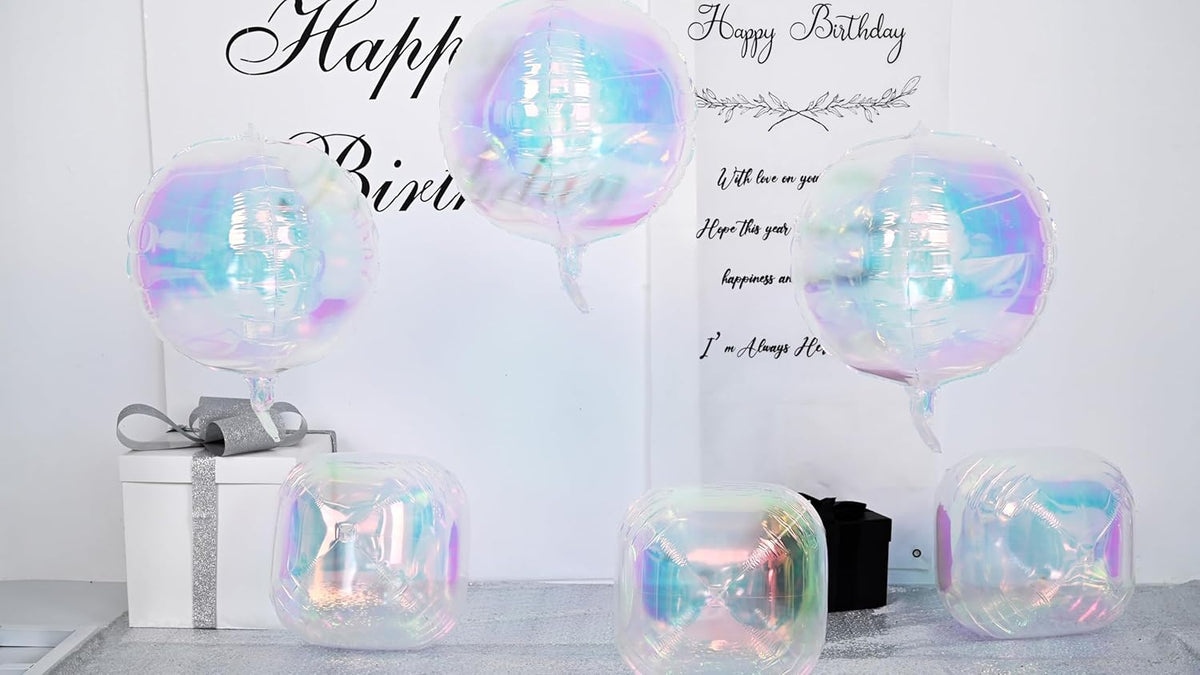 Giant 4D Foil Balloons, 6Pcs Large Metallic Iridescent Round Balloons, 22 Inch Big Round Foil