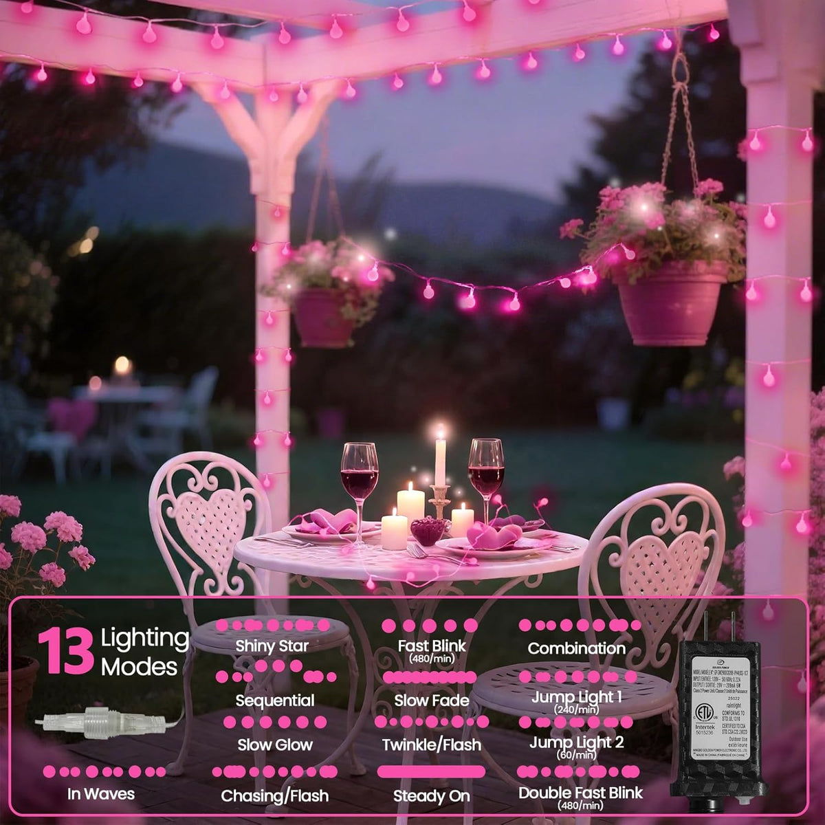 100LED Pink String Lights Outdoor Indoor for bedroom, 43FT Connectable Globe String Lights with