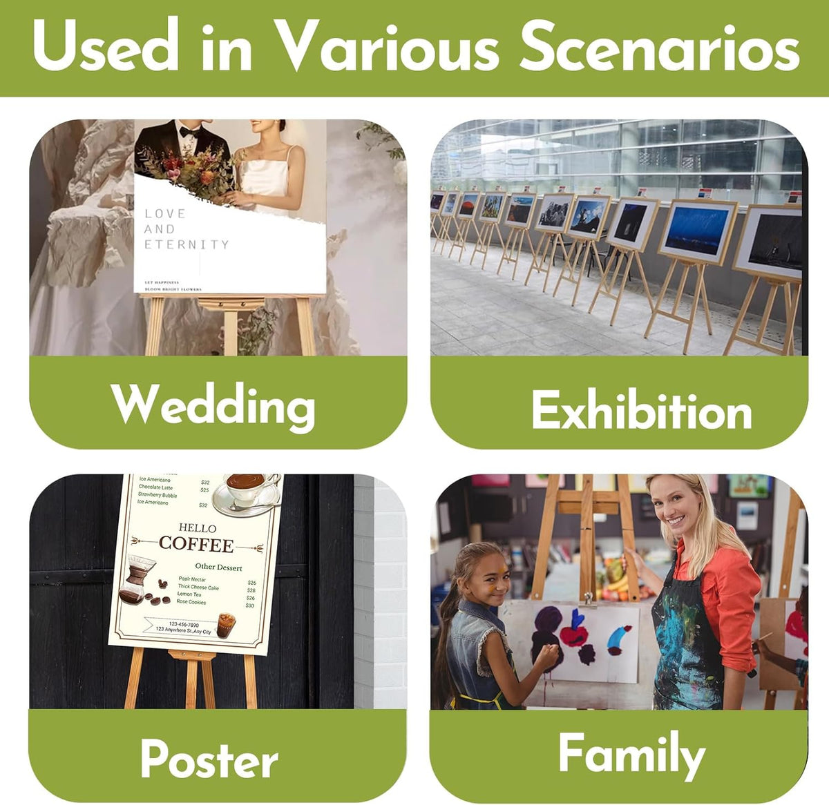 Heavy Duty A-Frame Wood Easel Stand - Adjustable Studio Easel Holds Large Canvas, Mirror, Wedding