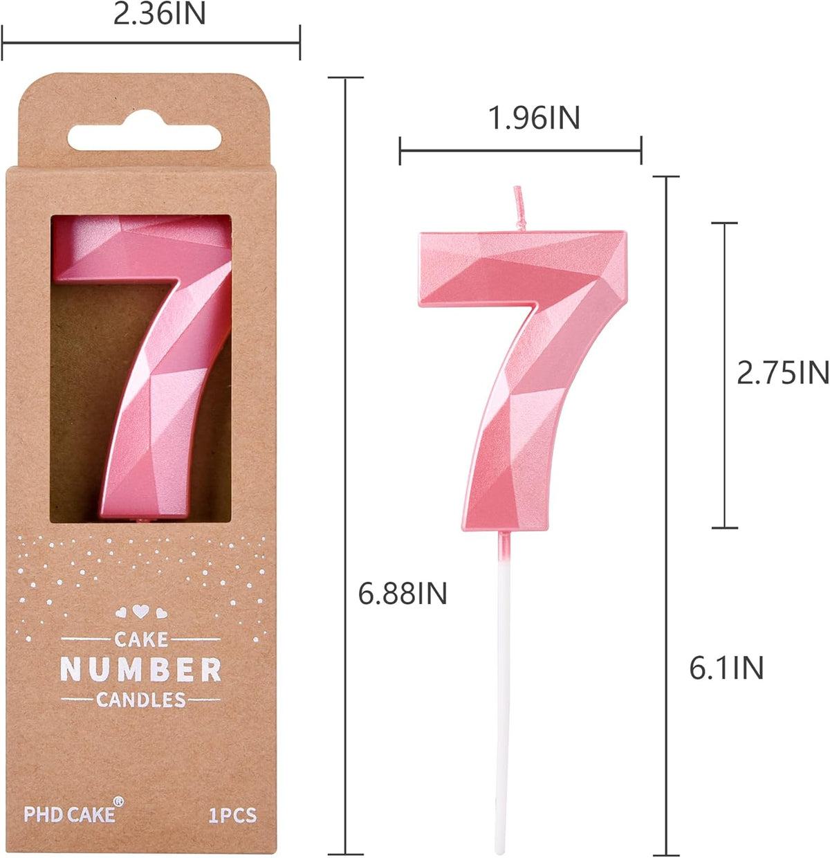 PHD CAKE 2.76 Inch Crystal Pink 7 Number Birthday Candles, Pink Number Candles, Cake Number