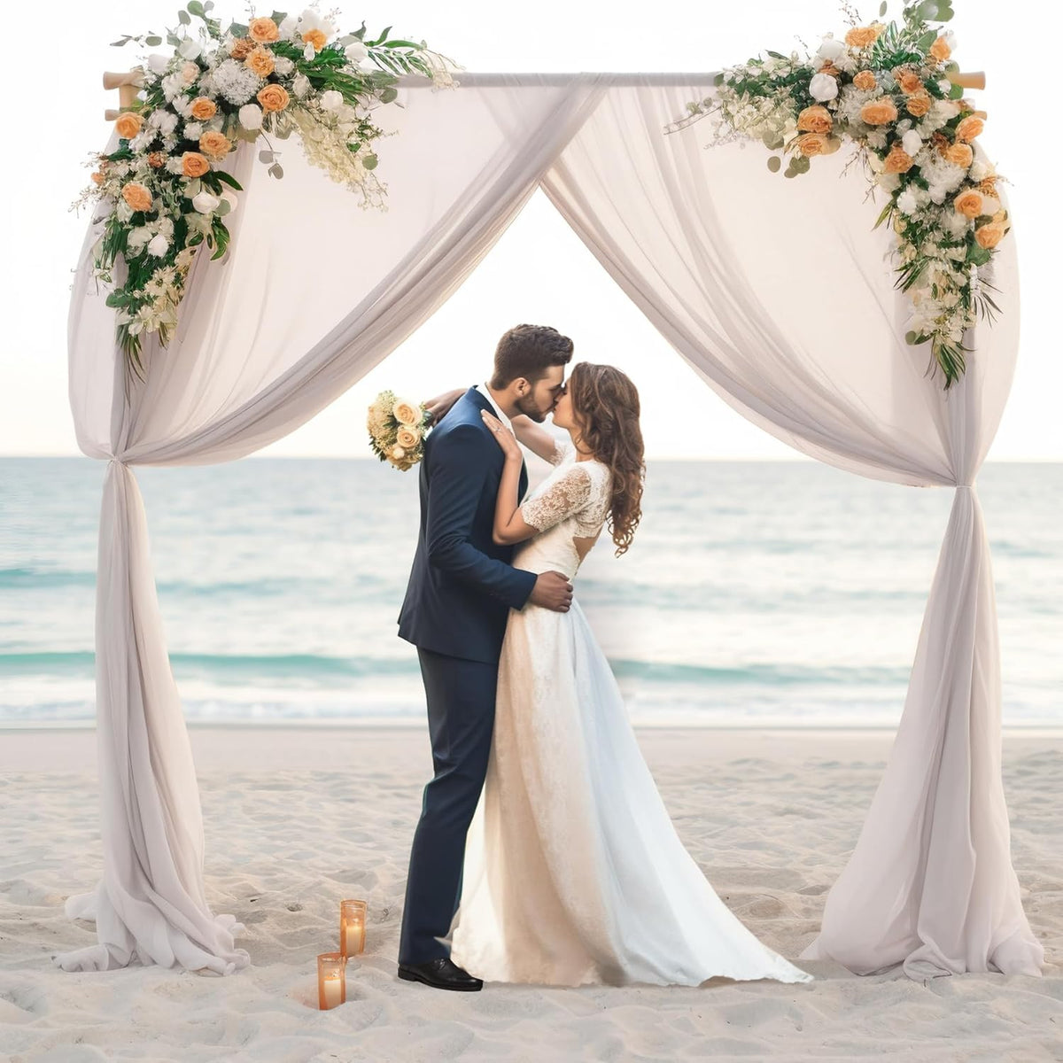PARTISKY 10ftx10ft Taupe Chiffon Sheer Backdrop Curtains, Wrinkle-Free Wedding Backdrop Drapes for