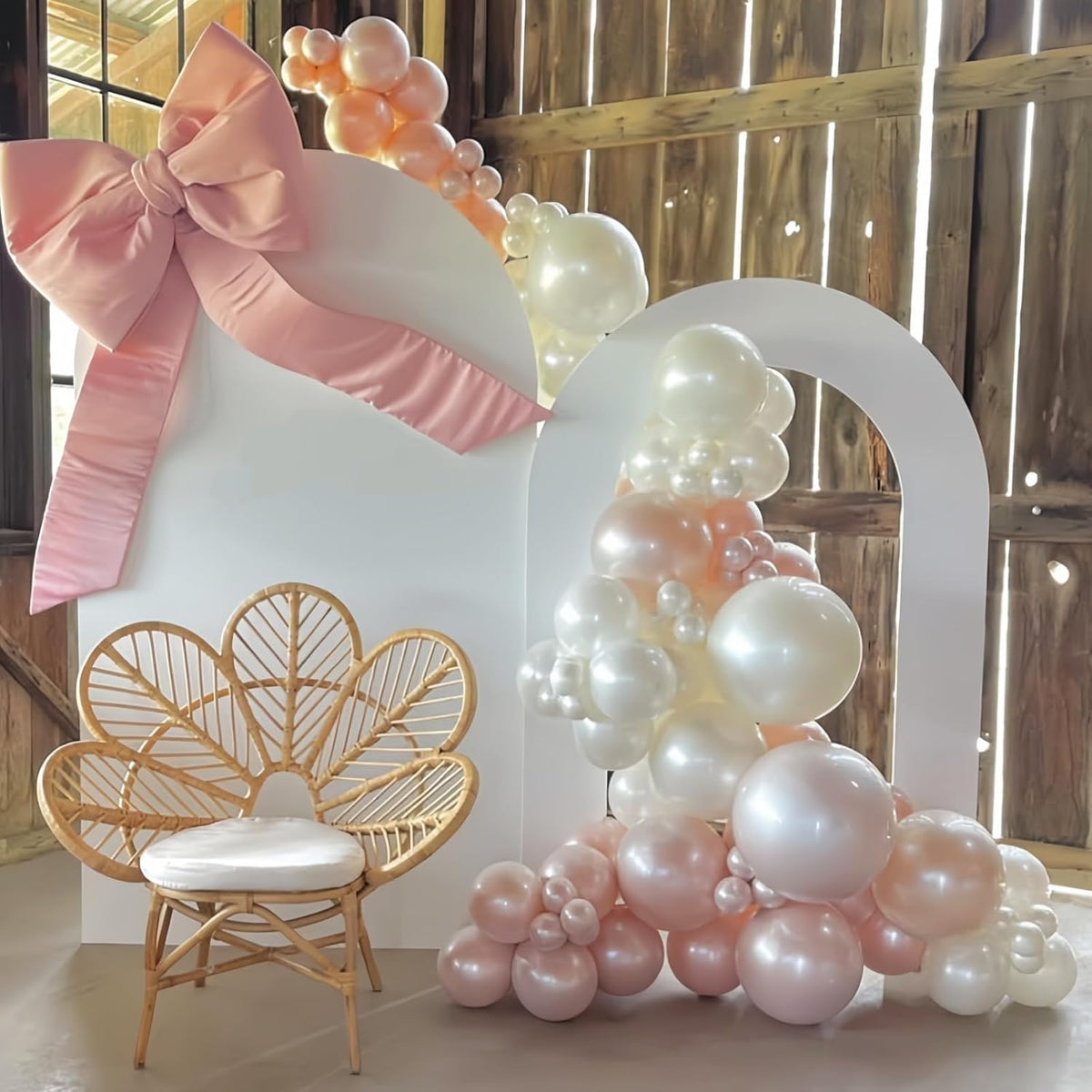 Double Stuffed Pearl White and Pink Balloons, 50pcs Double Stuffed Pearl Sand White Dusty Retro