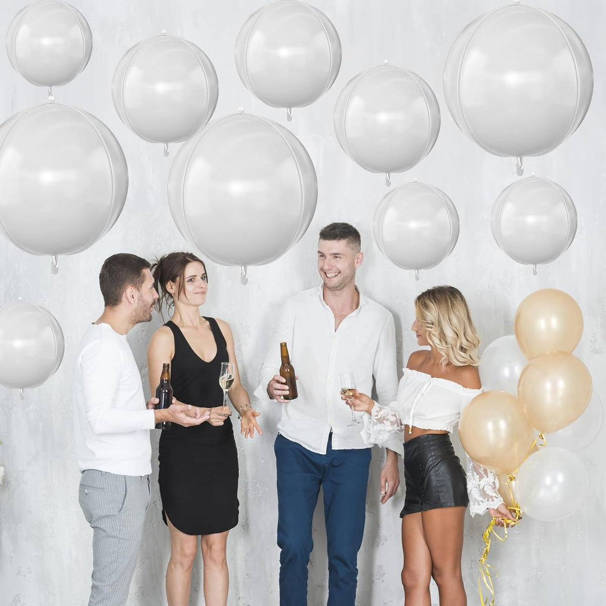 12Pcs Matte White Round Foil Balloons, 22" 15" 10" 4D Helium Ball Balloon, White Foil Balloon for