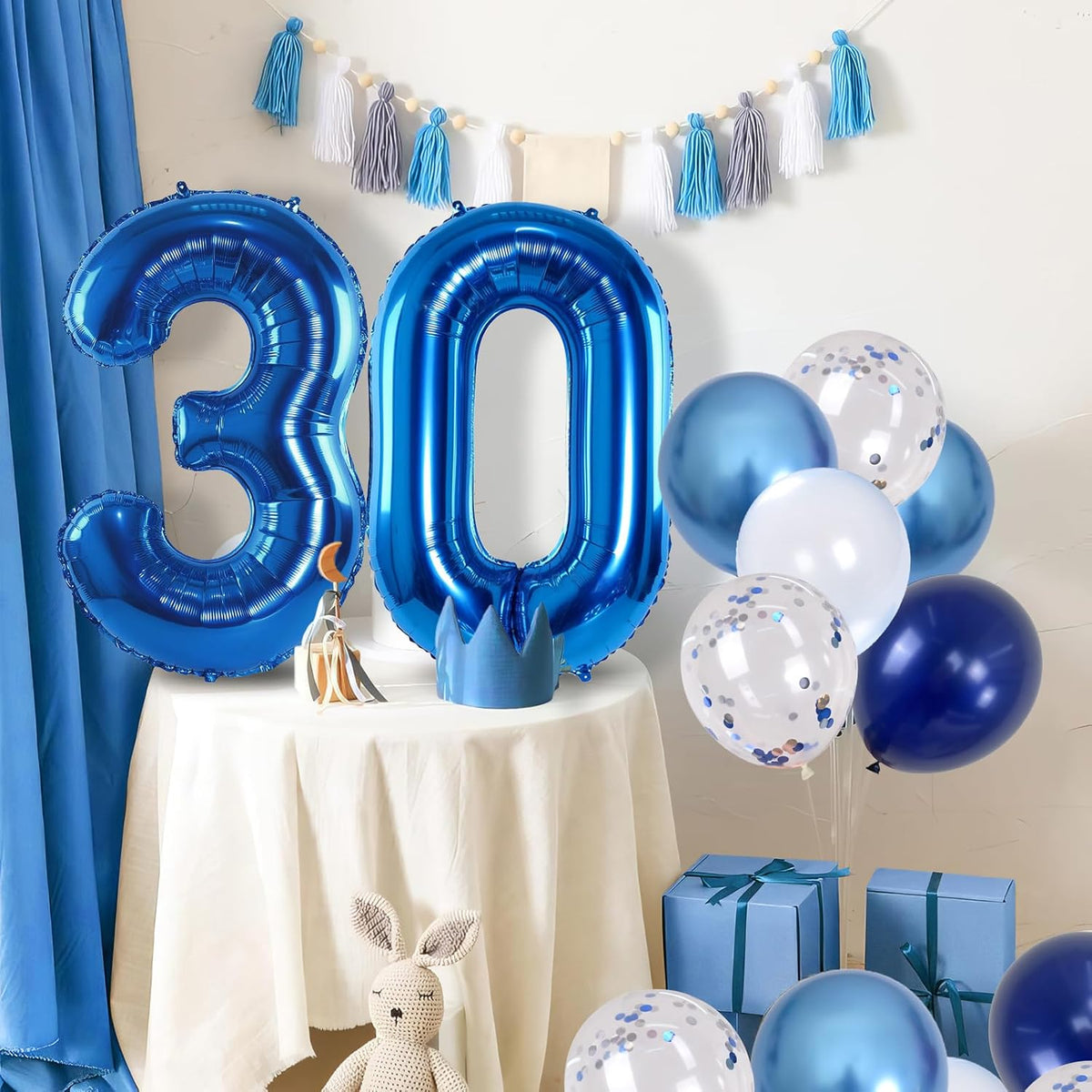 Number 30 Balloon Pastel Blue for Kids, XXL 30th Birthday Decor Foil Balloon Dark Navy Blue with