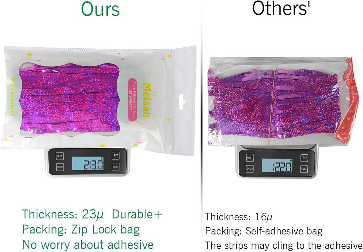 Melsan 2 Pack 3.2 ft x 8.2 ft Hot Pink Tinsel Foil Fringe Curtains Backdrop, Sparkle Foil Tinsel