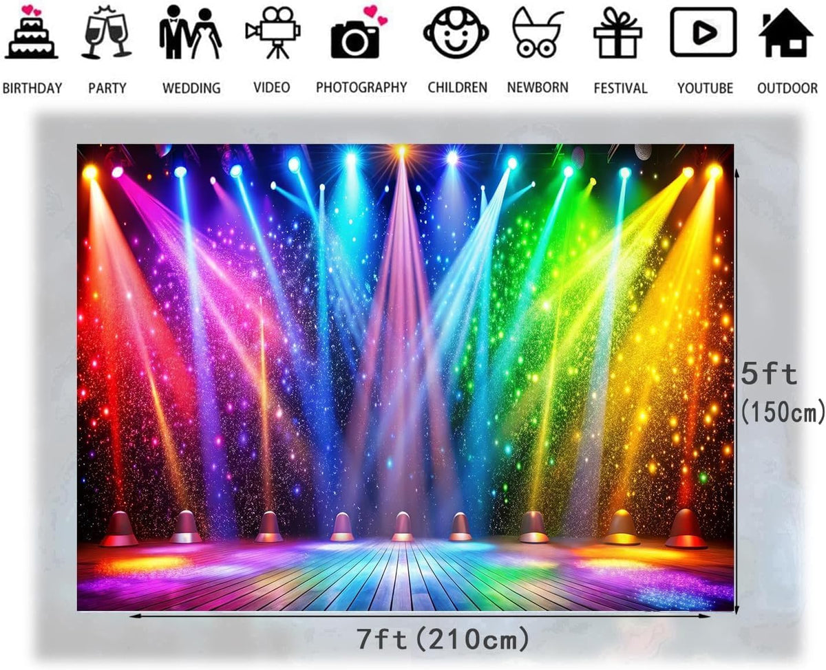LTLYH 7x5ft Fabric Disco Rainbow Stage 70s 80s 90s Backdrop Vintage Lights Photography Background