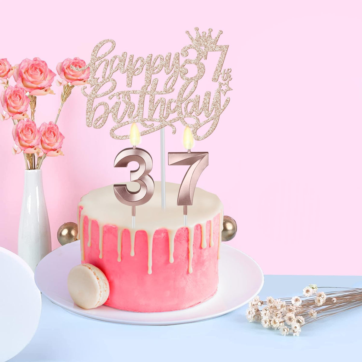 37th Birthday Decorations for Women Including Birthday Sash, Tiara/Crown, Numeral Candles and Cake