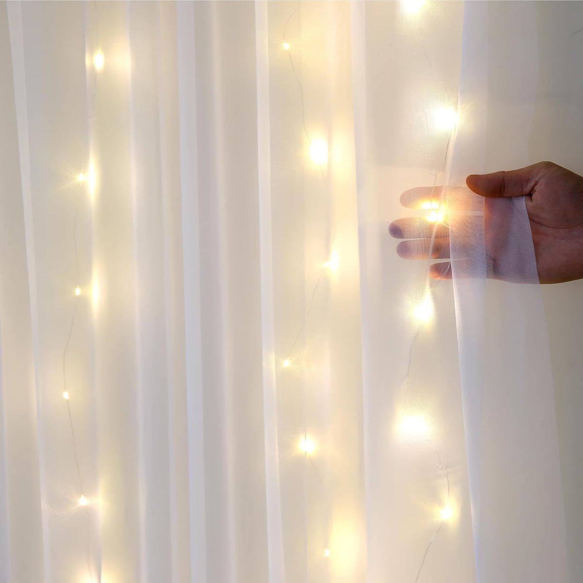Sheer Backdrop Curtain with Lights String for Parites 20×10ft White Tulle Backdrop Curtain for