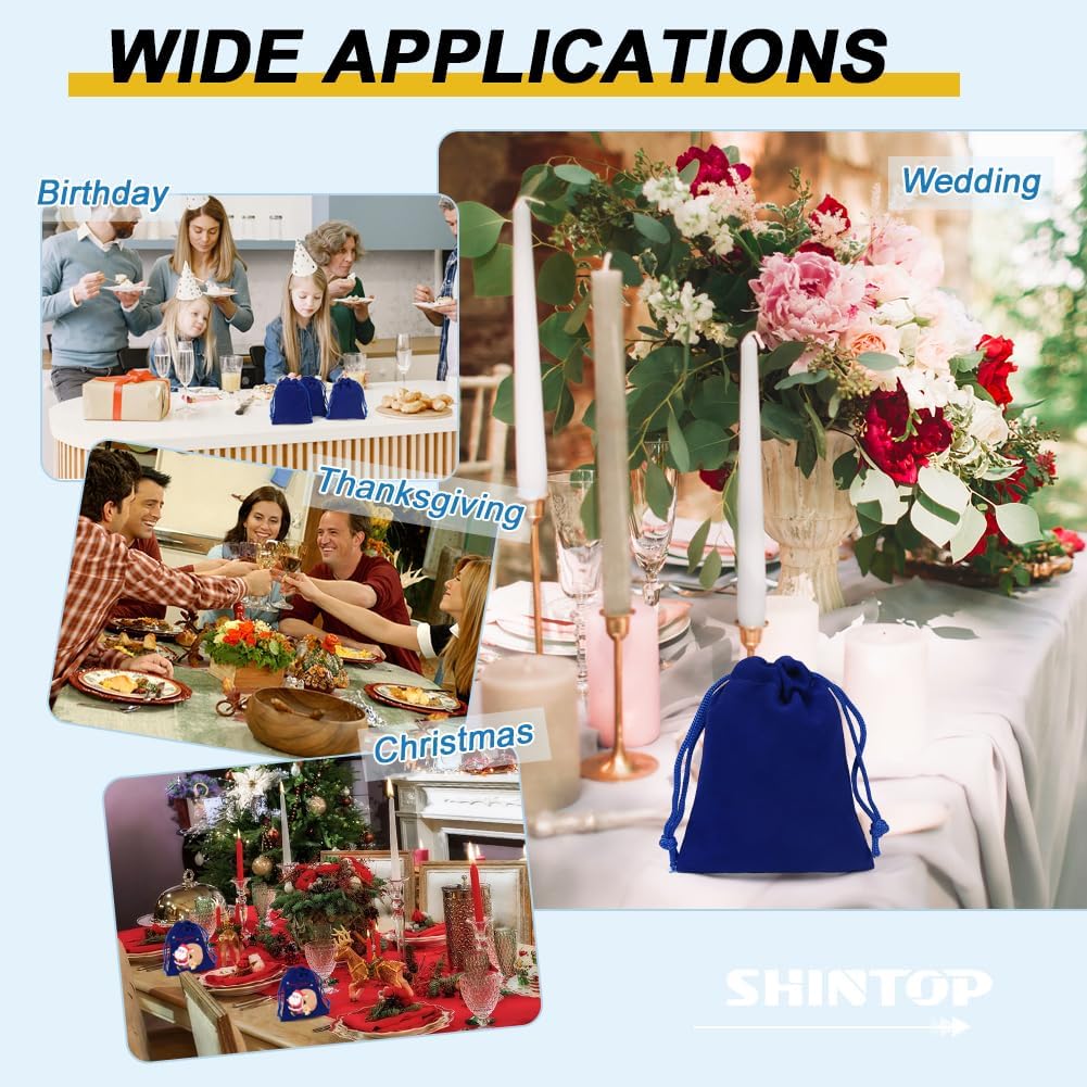 Shintop 50pcs velvet Jewelry bags, 3x4inch Blue Little Gift pouches Drawstring Jewelry Packaging