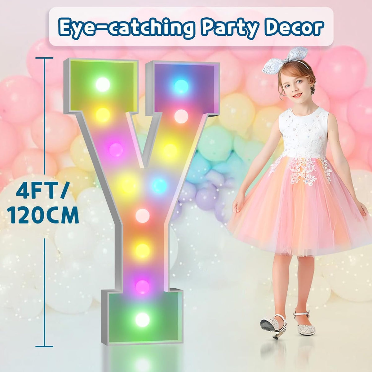 imprsv 4FT Colorful Marquee Light Up Letters Y, 18 Colors Large Light up Letters Alphabet Sign with