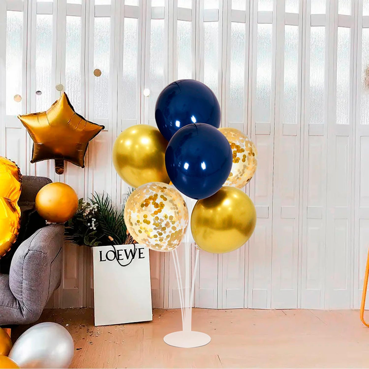 Navy Blue and Gold Balloon Stand Navy and Gold Balloons Centerpiece Table Decorations for Birthday