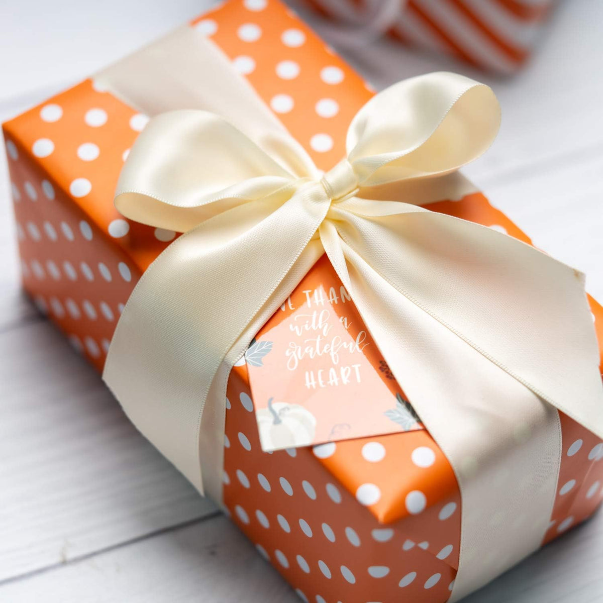 WRAPAHOLIC Reversible Wrapping Paper - Mini Roll - 17 Inch X 33 Feet - Orange and Polka Dot Design