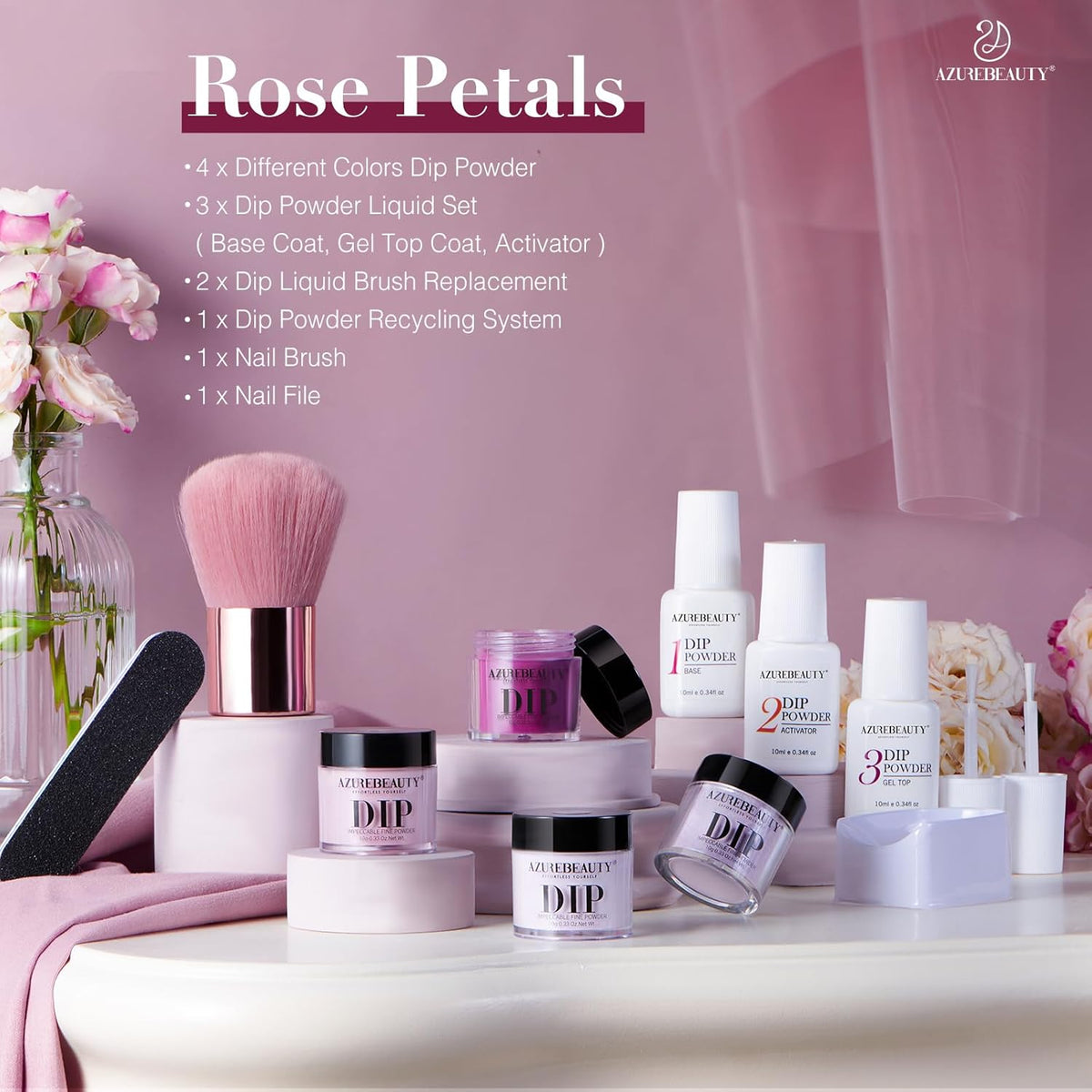 AZUREBEAUTY Dip Powder Nail Kit Dark Purple Lilac Purple Glitter 4 Colors Dip Liquid Set with