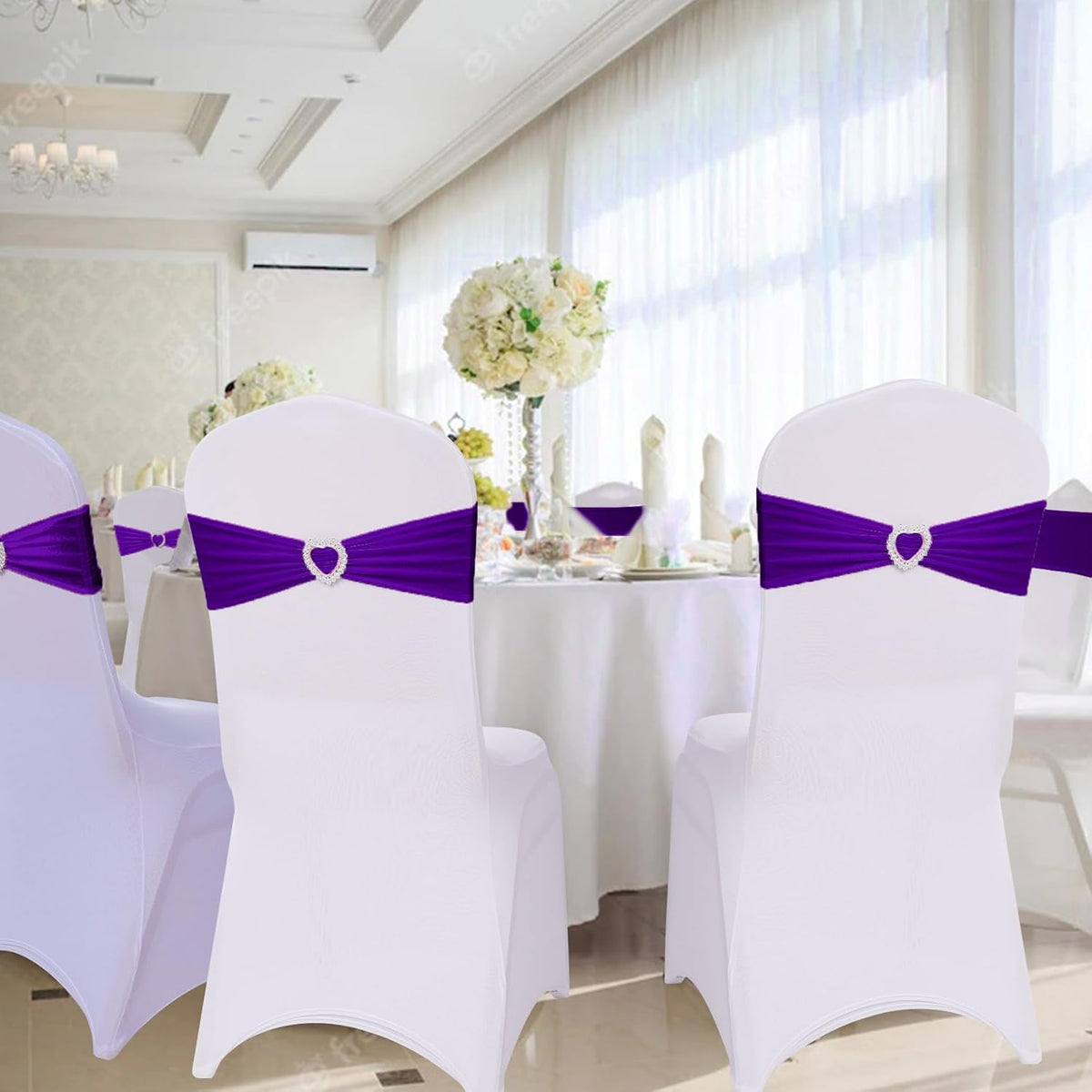 Howhic Pack of 30 Spandex Chair Sashes Bows Stretch Chair Cover Band with Buckle Slider Universal