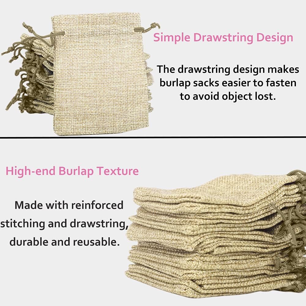 LYSXP 50PCS Burlap Bags with Drawstring,7x9 Inch Cream color Drawstring Gift Bag Jewelry Pouches