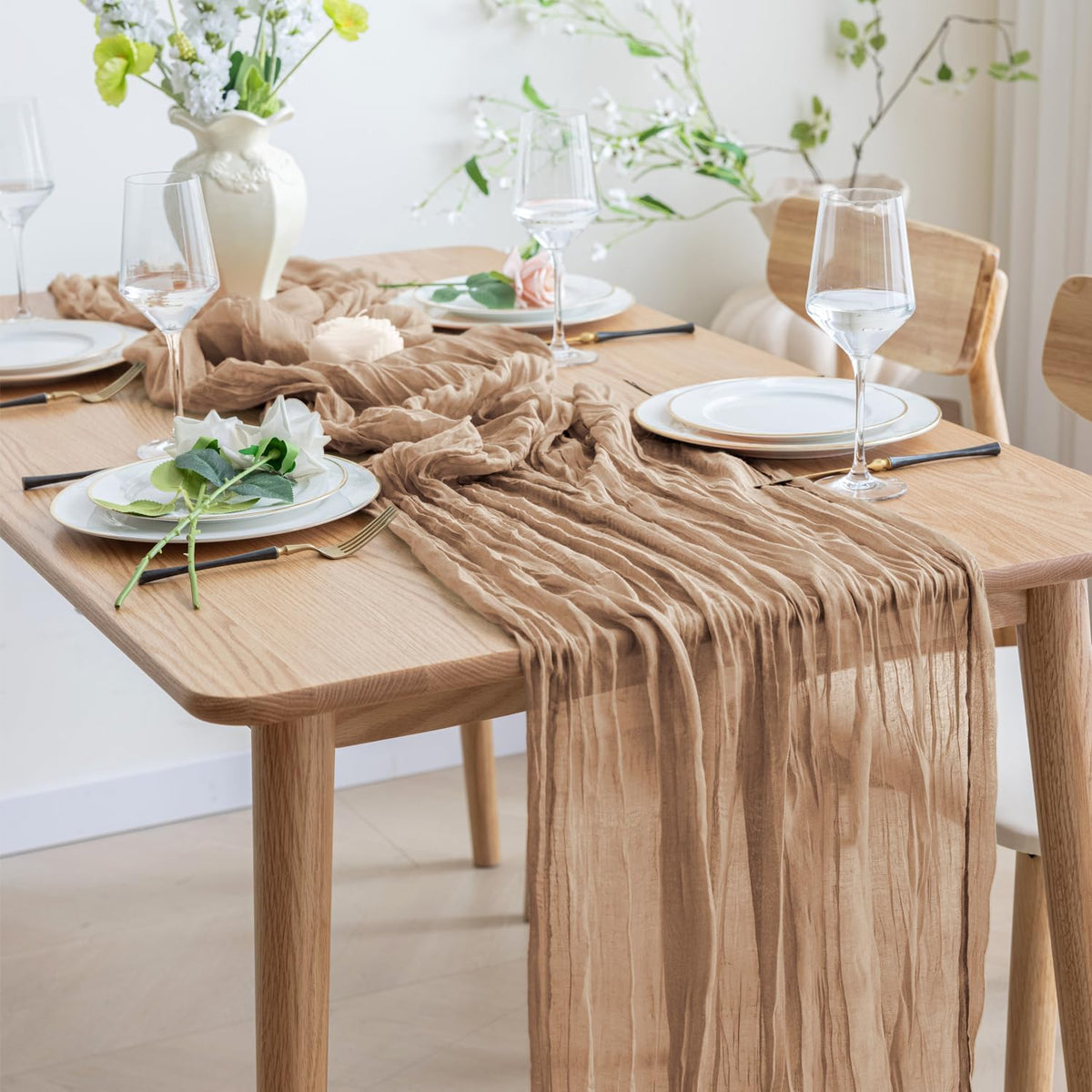 Asee'm 3pcs Cheesecloth Table Runner 120 Inches Long Nude Boho Gauze Cheese Cloth Runner 10FT