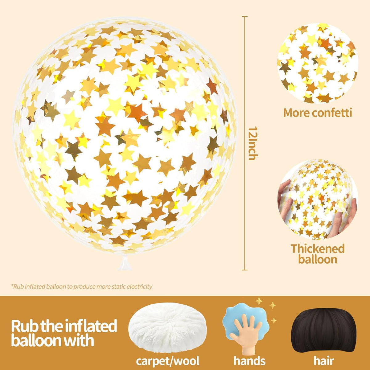 VHUWE 25 Pcs Gold Star Confetti Balloons, 12 Inch Clear Latex Balloon with Confetti Inside for