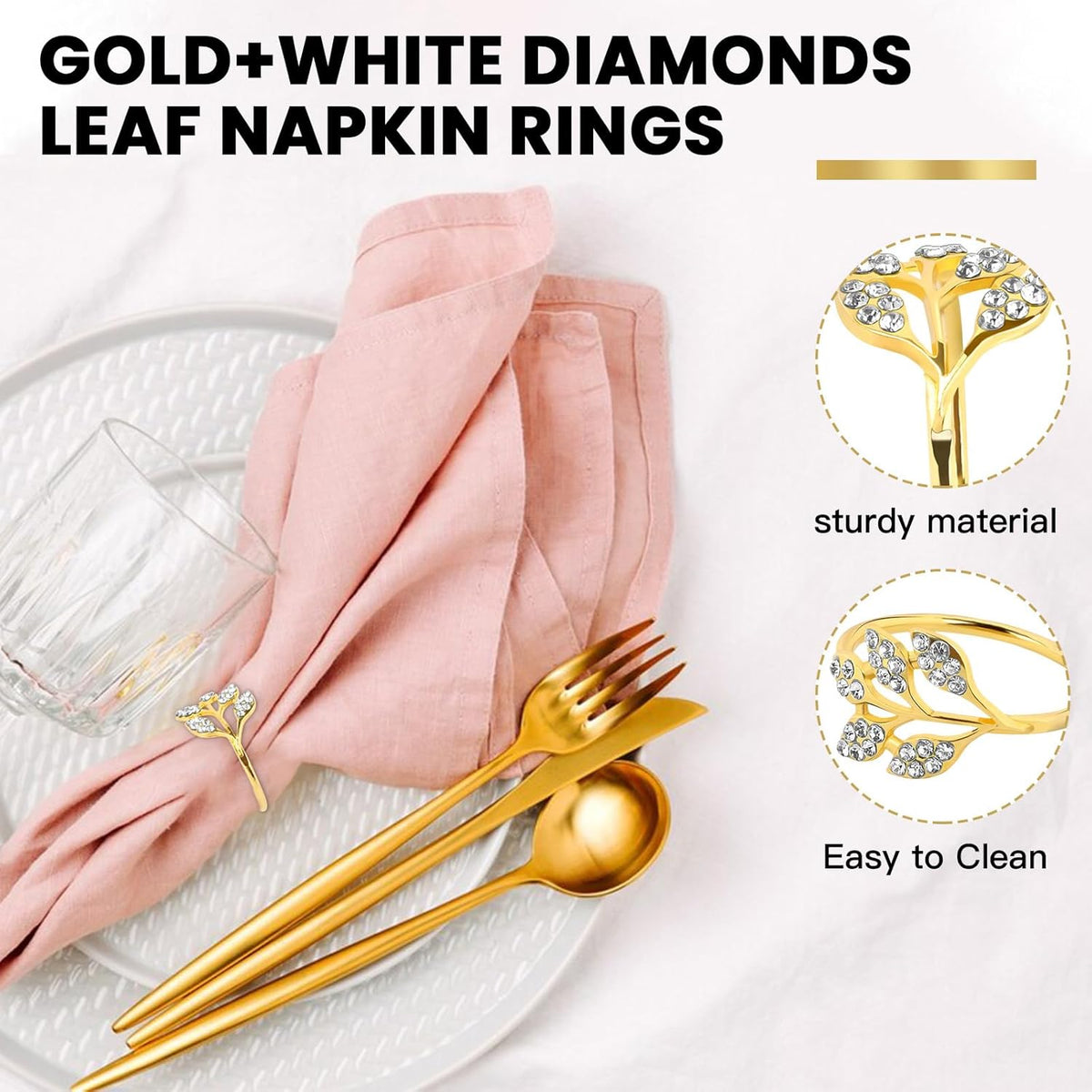 Gold Napkin Rings Set of 10,Napkin Rings Holder Buckles,Thanksgiving Christmas Napkin Ring Alloy