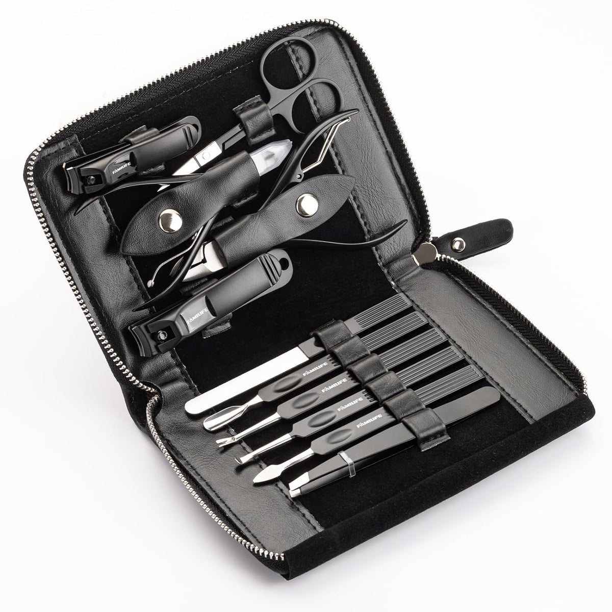 FAMILIFE Professional Manicure Set, Manicure Kit, Nail Clippers Set, 11 in 1 Stainless Steel Black