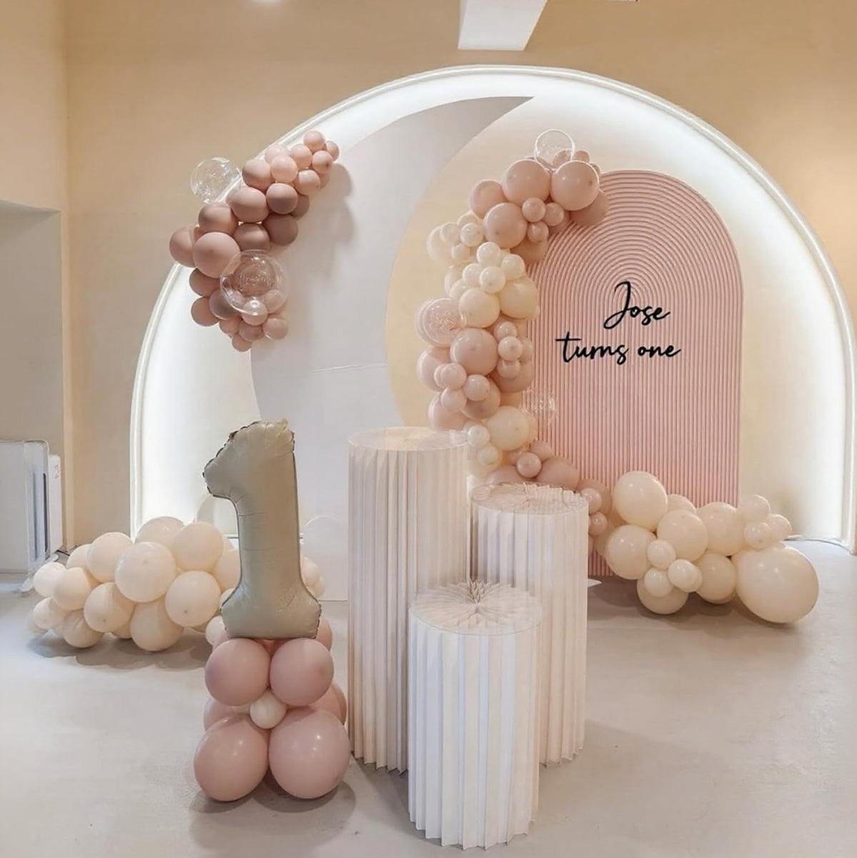 Pink Beige Balloons,50Pcs 12 Inch Blush Pink Cream and Clear Balloons for Girl Baby Boho Birthday