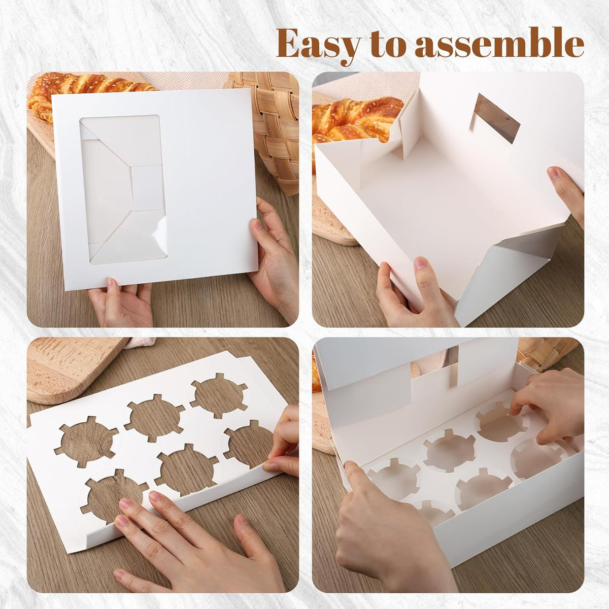 HANSGO 6 Count Cupcake Boxes,6PCS Cupcake Containers with Window White Pastry Boxes for Muffins