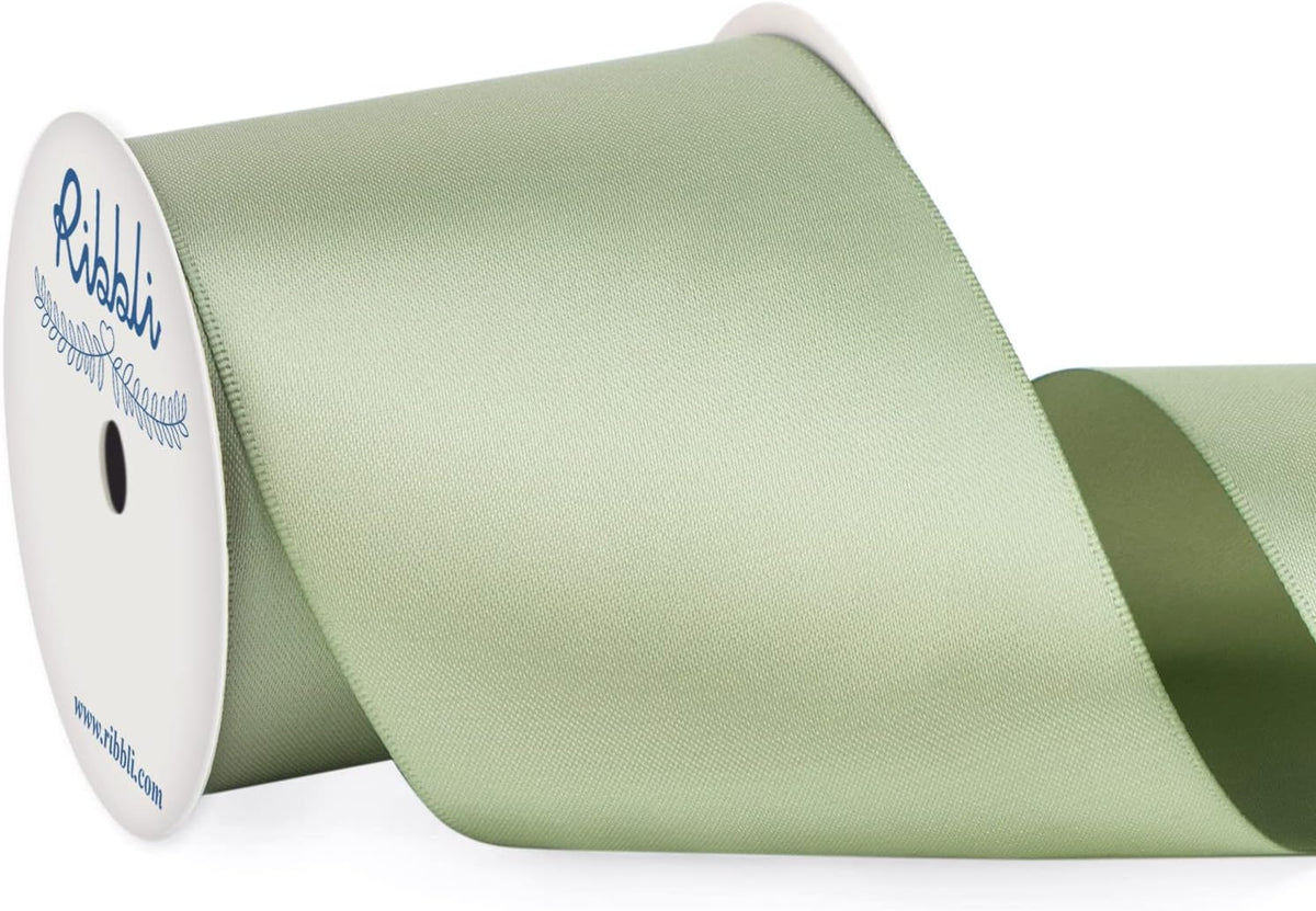 Ribbli Dusty Sage Satin Ribbon Double Faced Satin 3 Inch x Continuous 10 Yards-Sage Green Ribbon